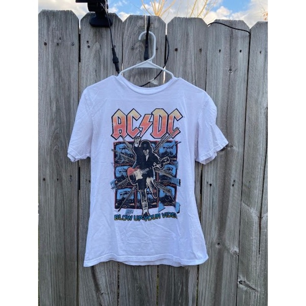 AC/DC Blow Up Your Video Graphic‎ T-Shirt Mens Medium White Cotton Band Tee